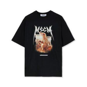 MSGM Milano T-Shirt With Laser Eyed Cat Graphic Black Size M